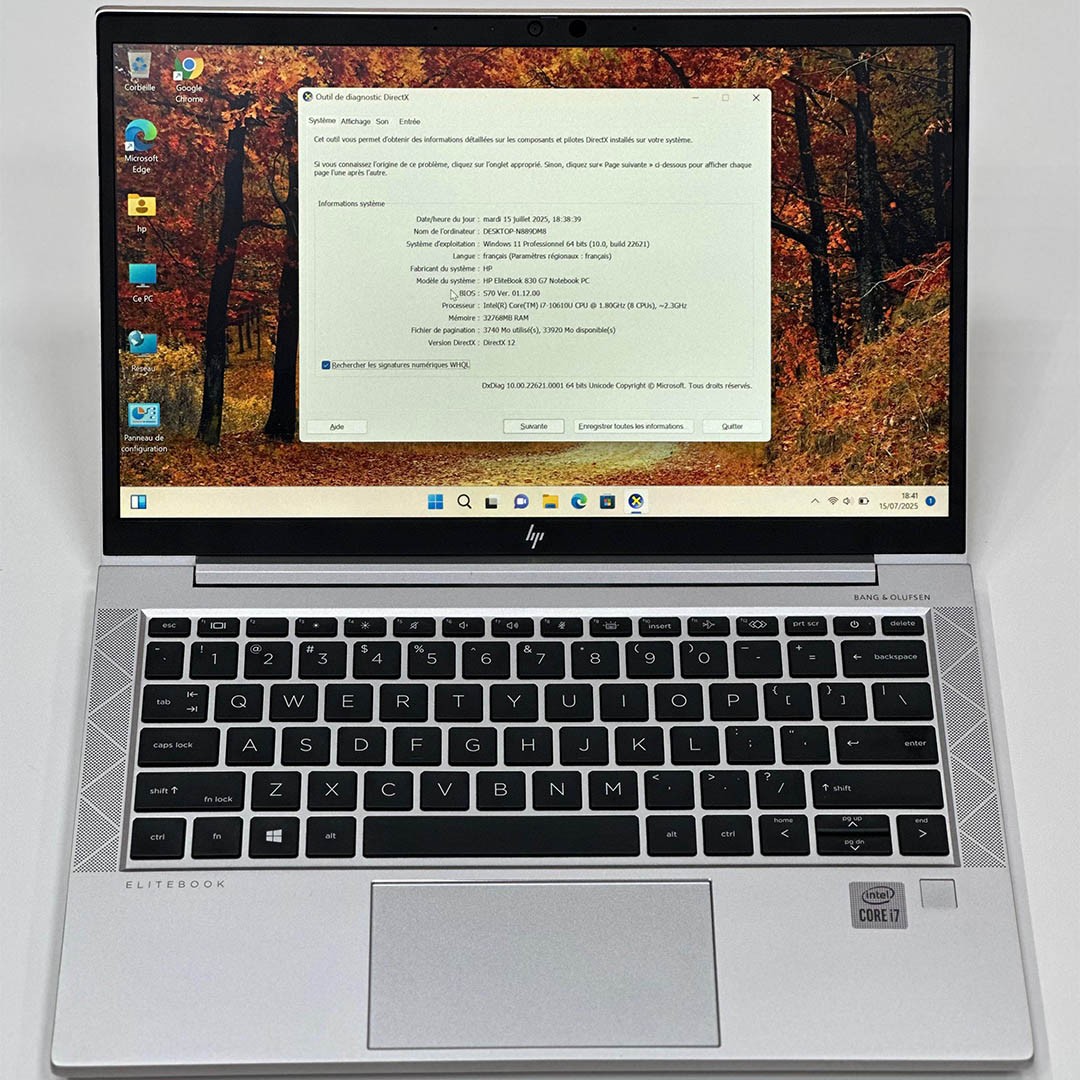 HP EliteBook 830 G7 - i7 10e Gén - 32 Go RAM - 256 Go SSD - Écran 13,3